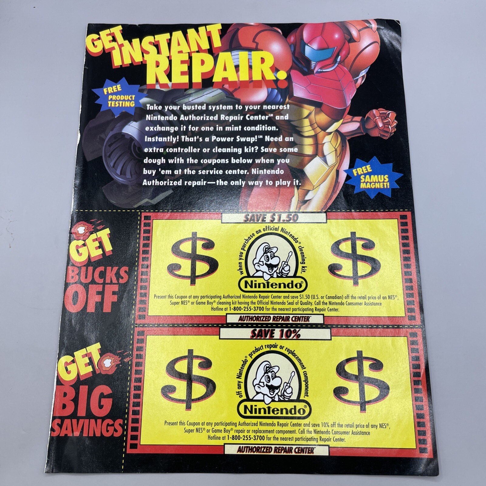 1994 Nintendo Power Magazine Authorized Nintendo Repair Center Certificates (2)