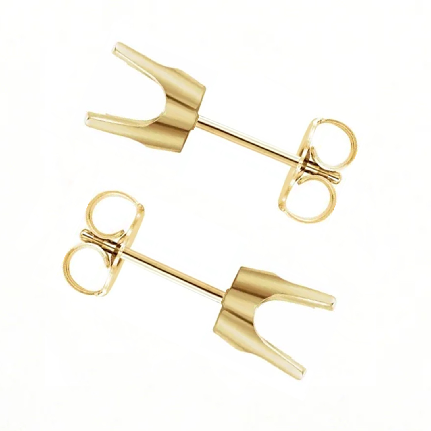 14K Yellow Gold Pre-Notched Earring Mountings Round Cut Solid Base Friction Back