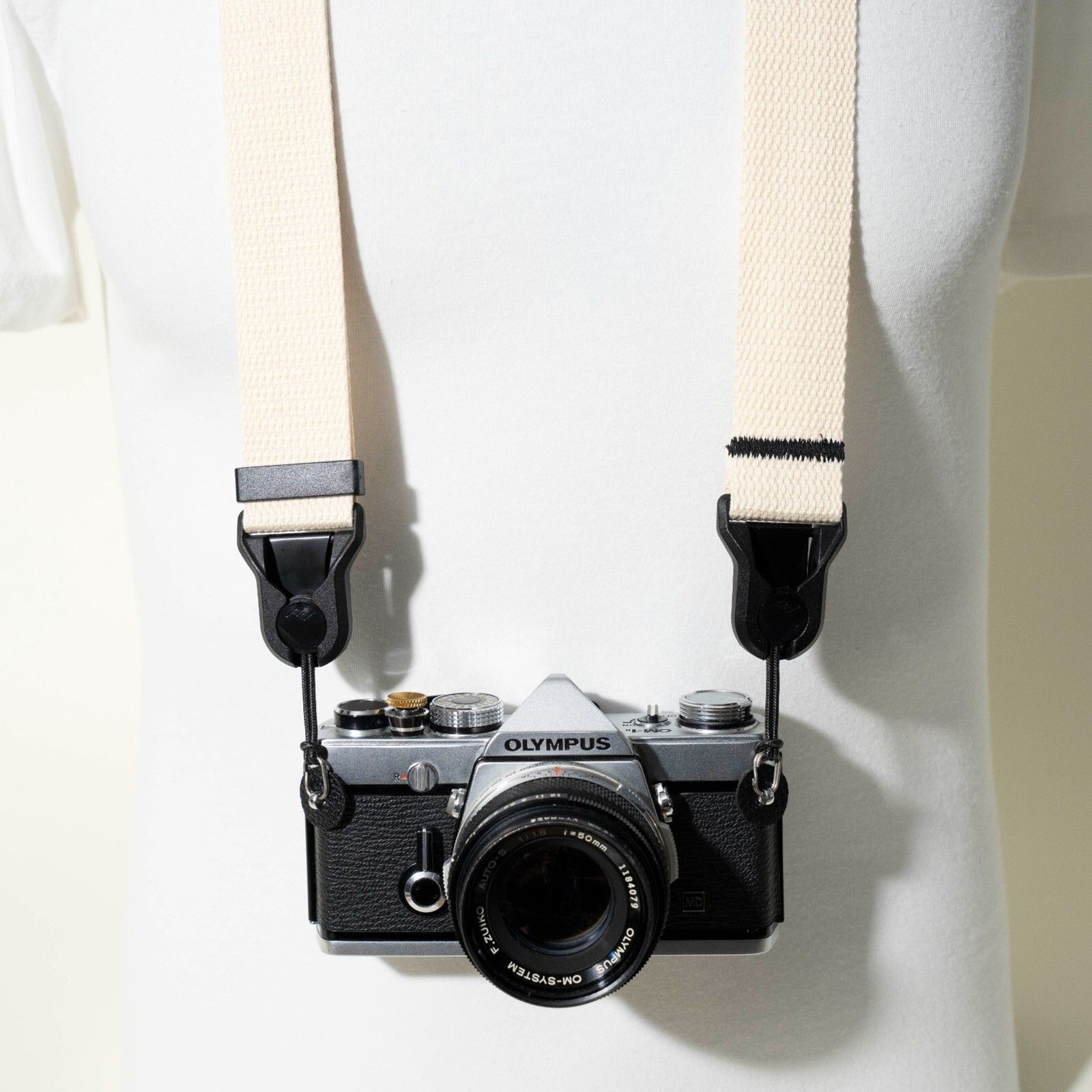 Handmade Off-White Cotton Adjustable Camera Strap + Peak Design Anchors 48”