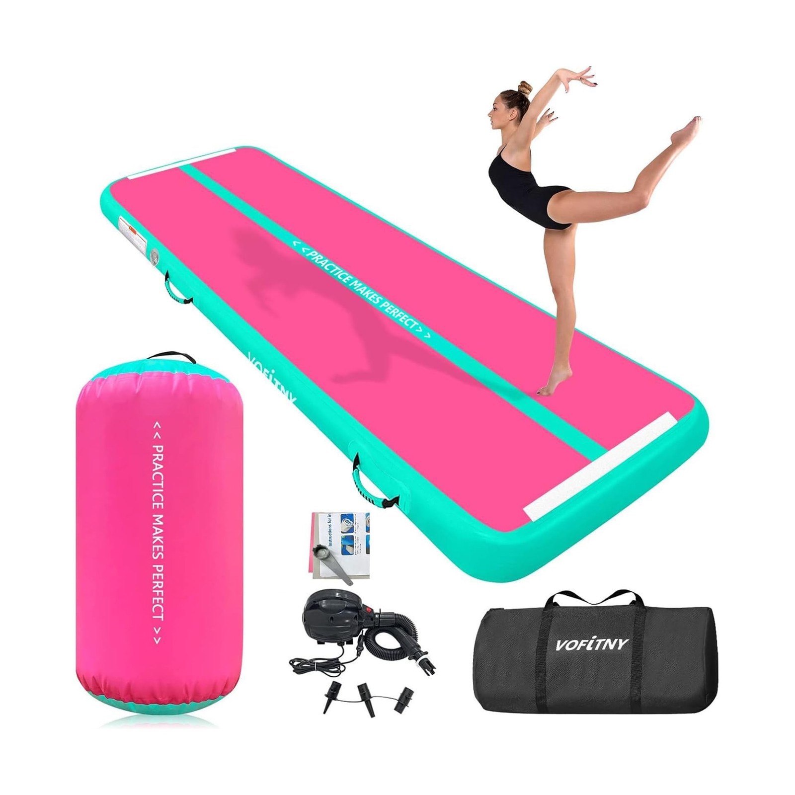 VOFiTNY Inflatable Gymnastics Air mat Tumbling Track with Air Barrel Octagon ...