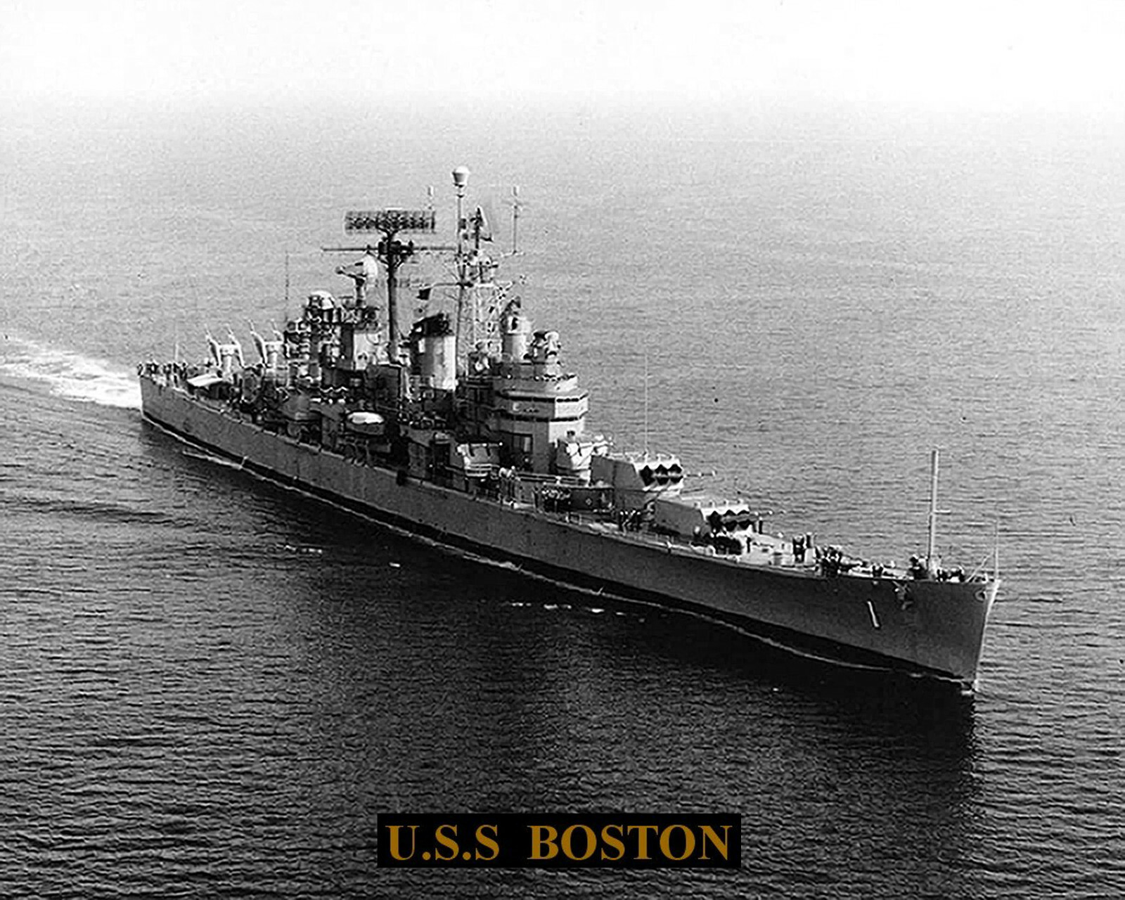 US NAVY CRUISER USS BOSTON CAG1   8 X10 PHOTOGRAPH  WITH BONUS STATS SHEET
