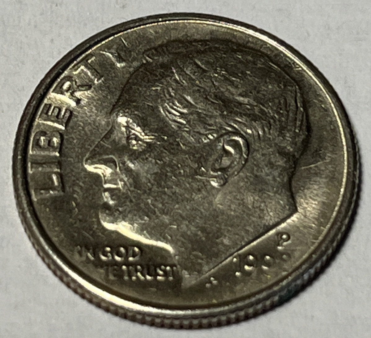 1998 P Roosevelt Dime Errors Weak Strike Through Grease Faint Date & Letters