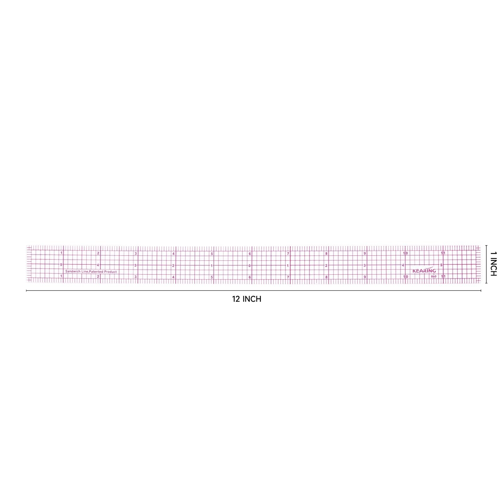 KEARING 1" x 12" Clear Sewing Graph Ruler, Transparent Pattern Making Ruler f...