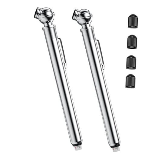 Pencil Tire Pressure Gauge 2 Pack, 10-75PSI Air Pressure Gauge with Tire Caps,