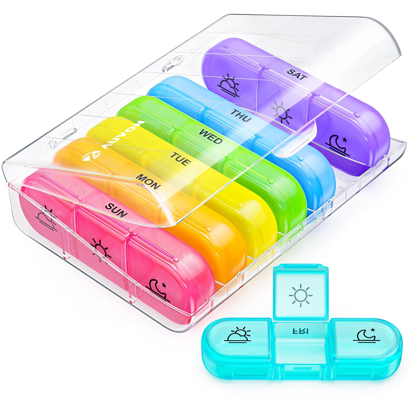 AUVON Weekly Pill Organizer 3 Times a Day, Large 7 1 Count (Pack of 1), Clear