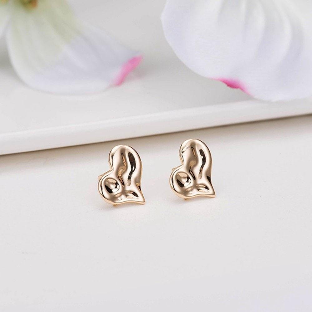 2Pairs 18K Gold Plated Heart Stud Earrings Connector Component GZX579