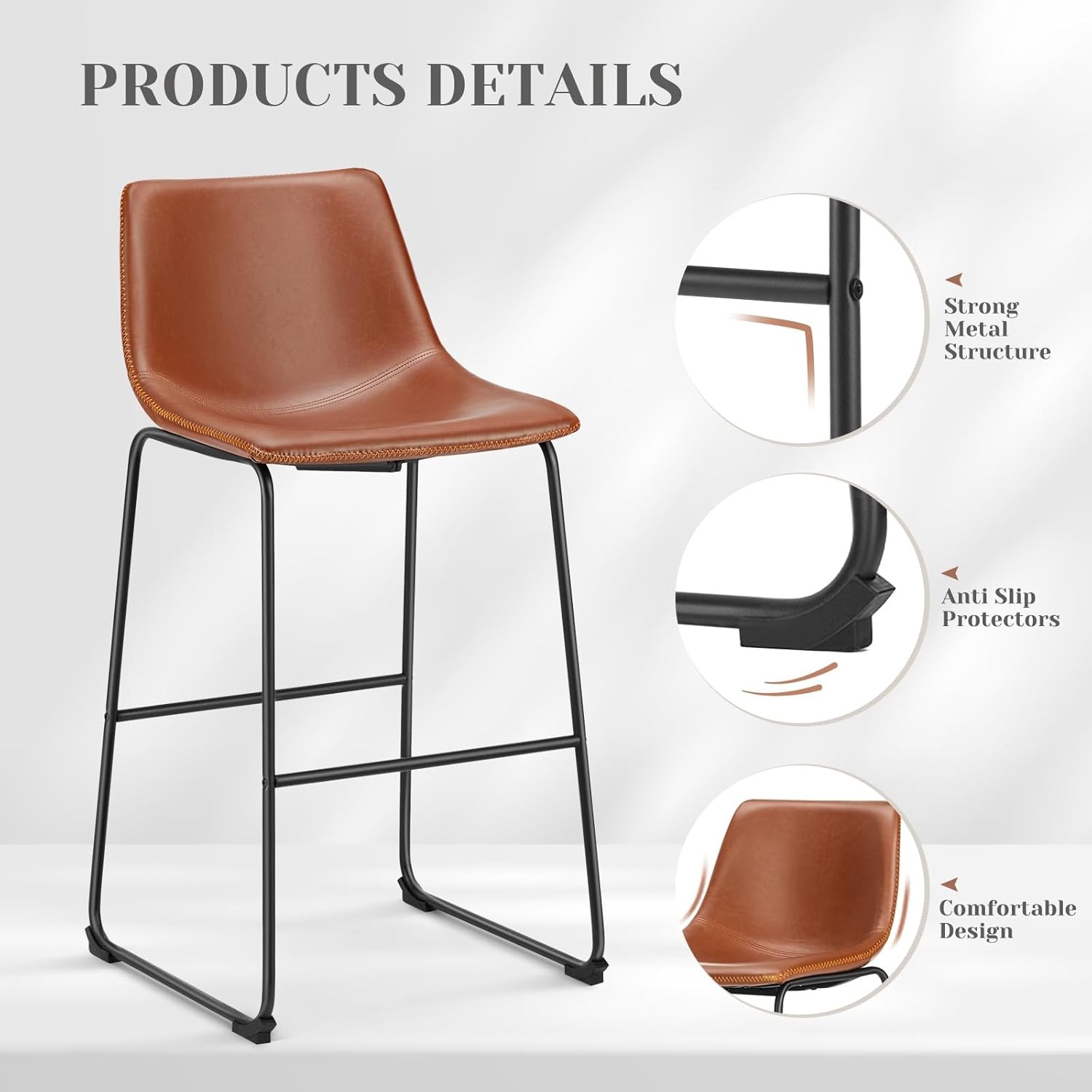 Counter Height Bar Stools Set of 4 30 inch Height Stool Faux Leather Barstools