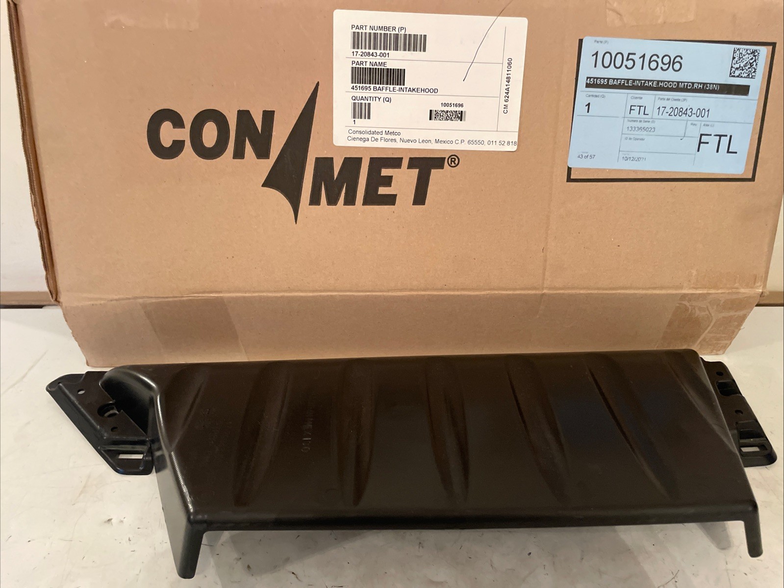 17-20843-000 CONMET LH INTAKE HOOD MOUNTED BAFFLE NEW FOR FREIGHTLINER