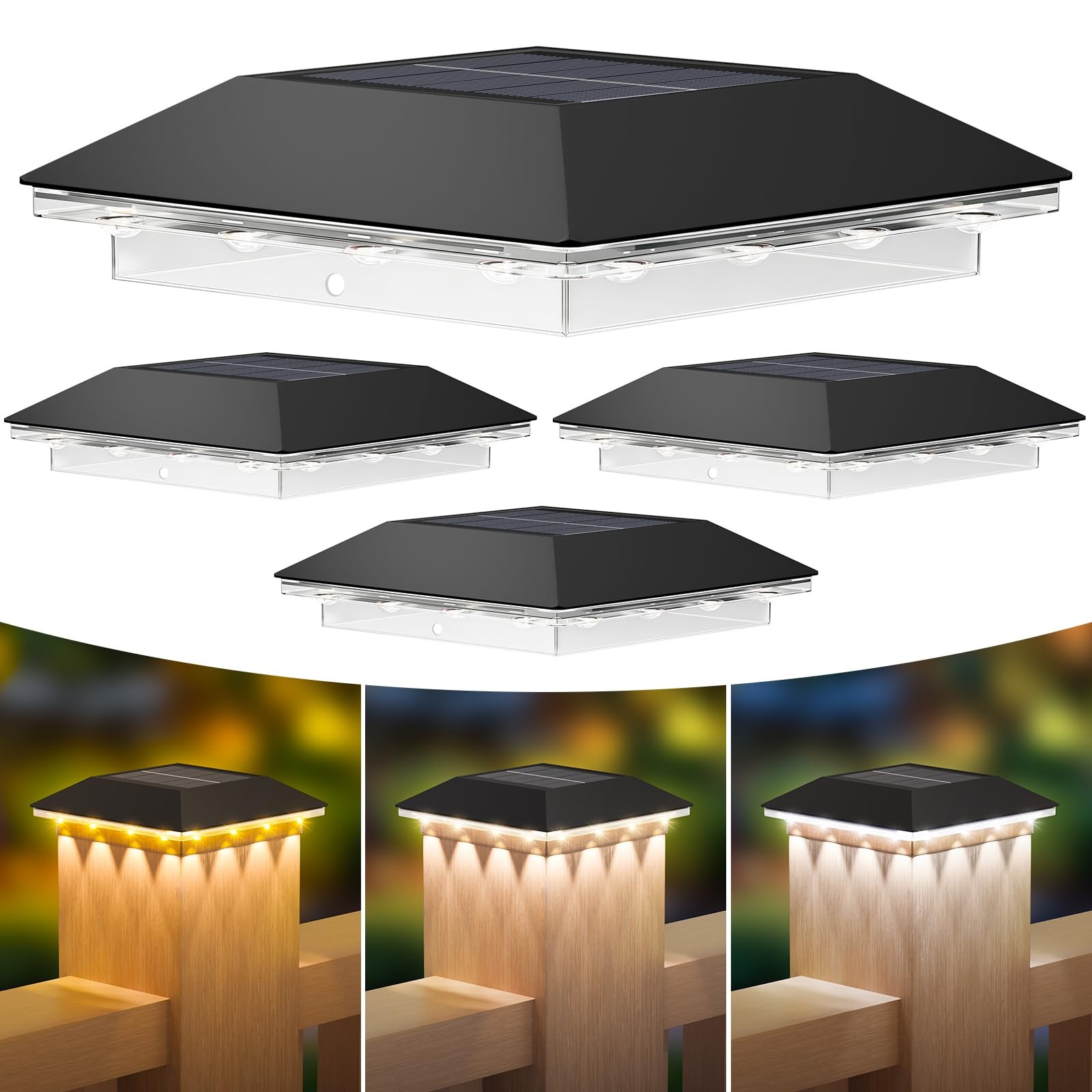 Mlambert 4 Pack Solar Post Cap Lights Outdoor  3 Lighting Modes Waterproof LE...