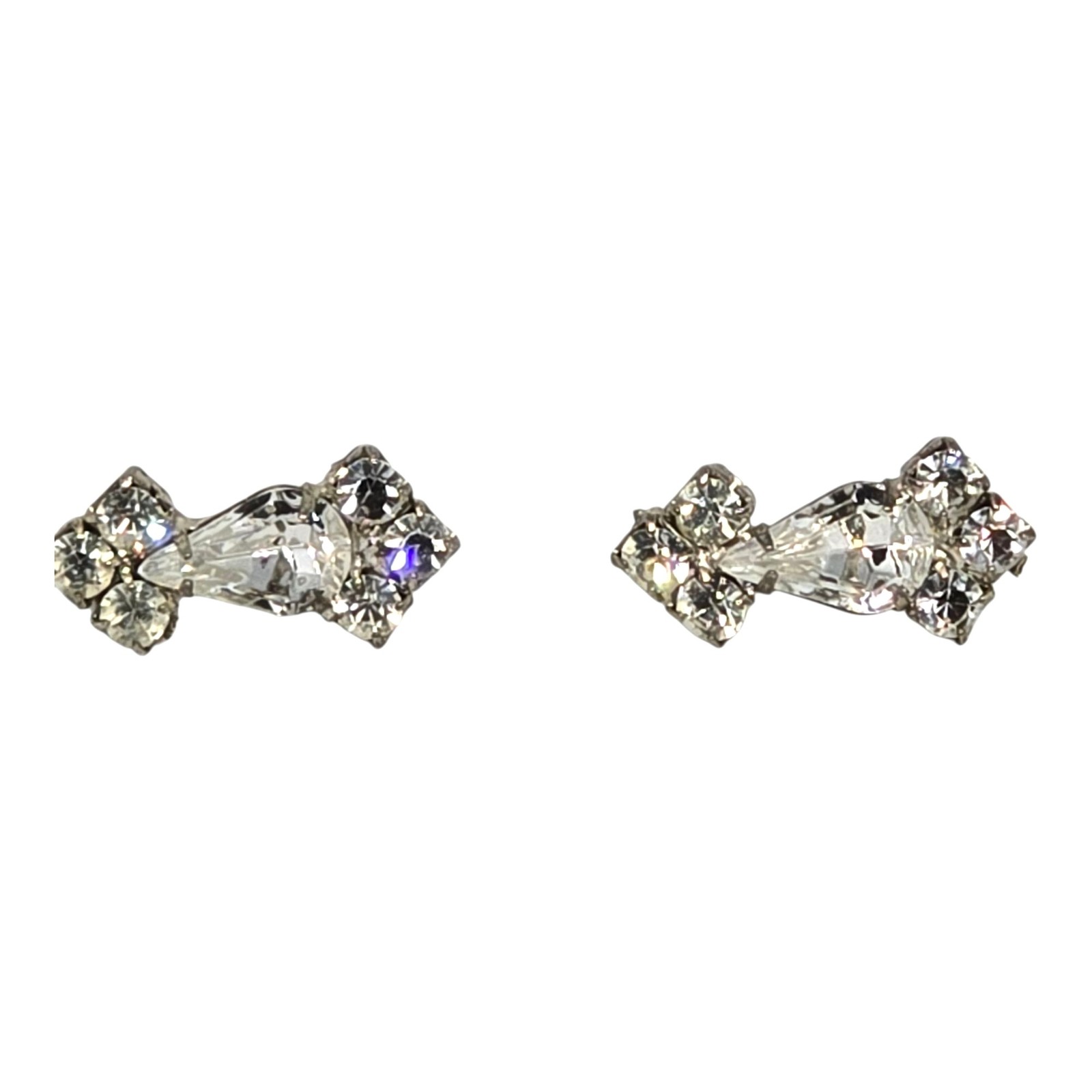 Vintage Rhinestone Silver-Tone Post Earrings With Clear Crystal Accents