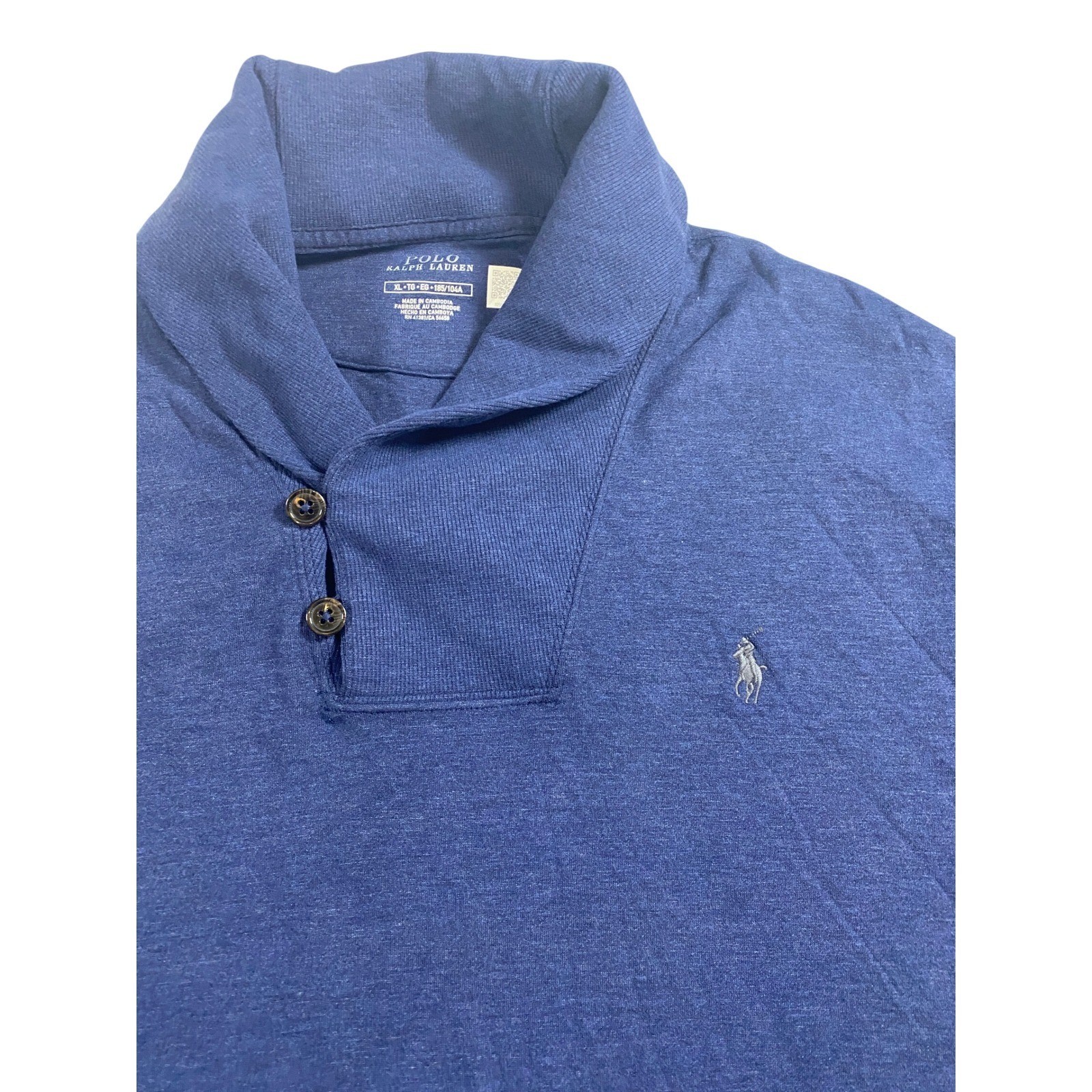 Polo Ralph Lauren Men Large Shawl Collar Pullover Sweatshirt Navy Blue