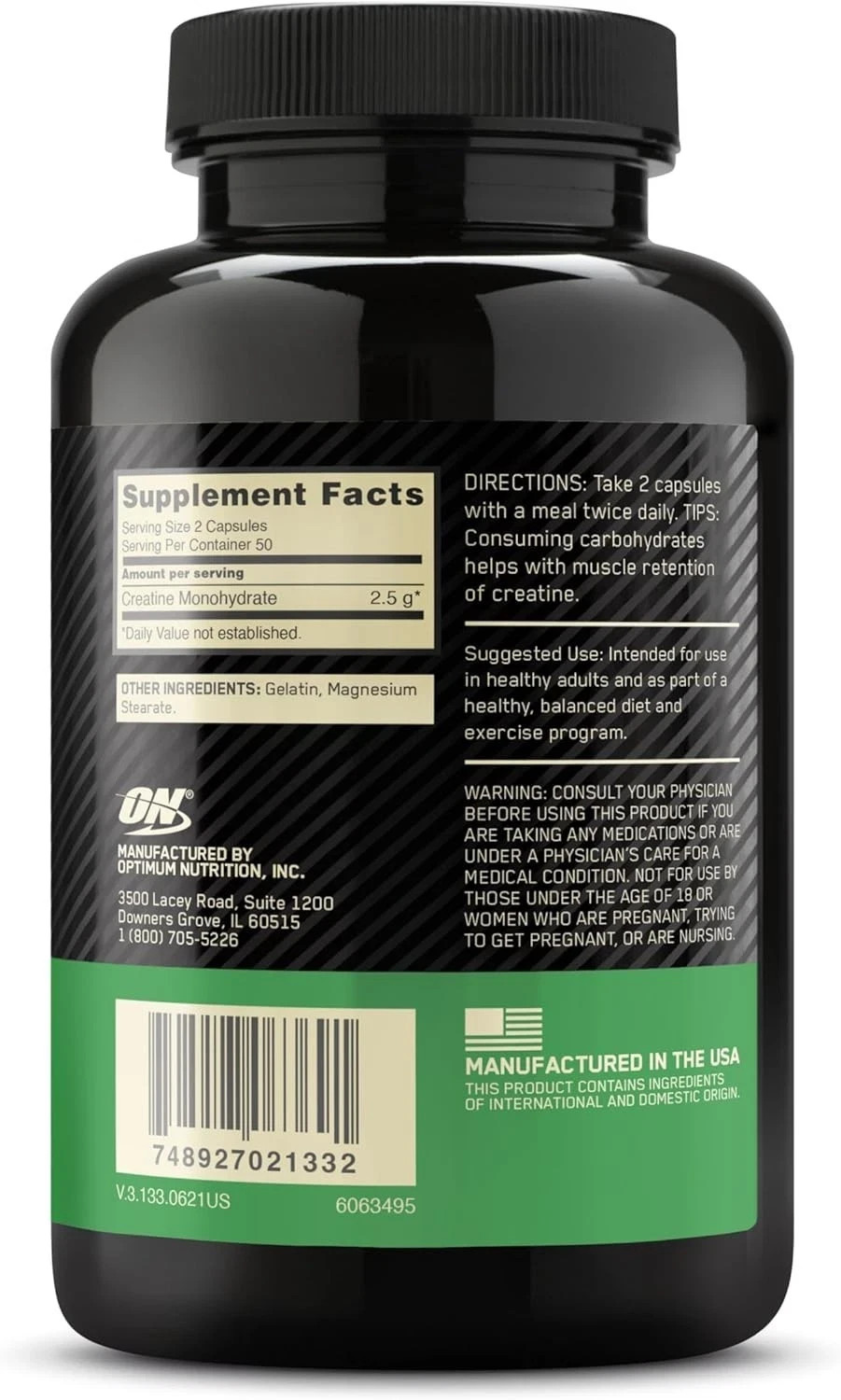 Optimum Nutrition Micronized Creatine Monohydrate Capsules, Keto Friendly