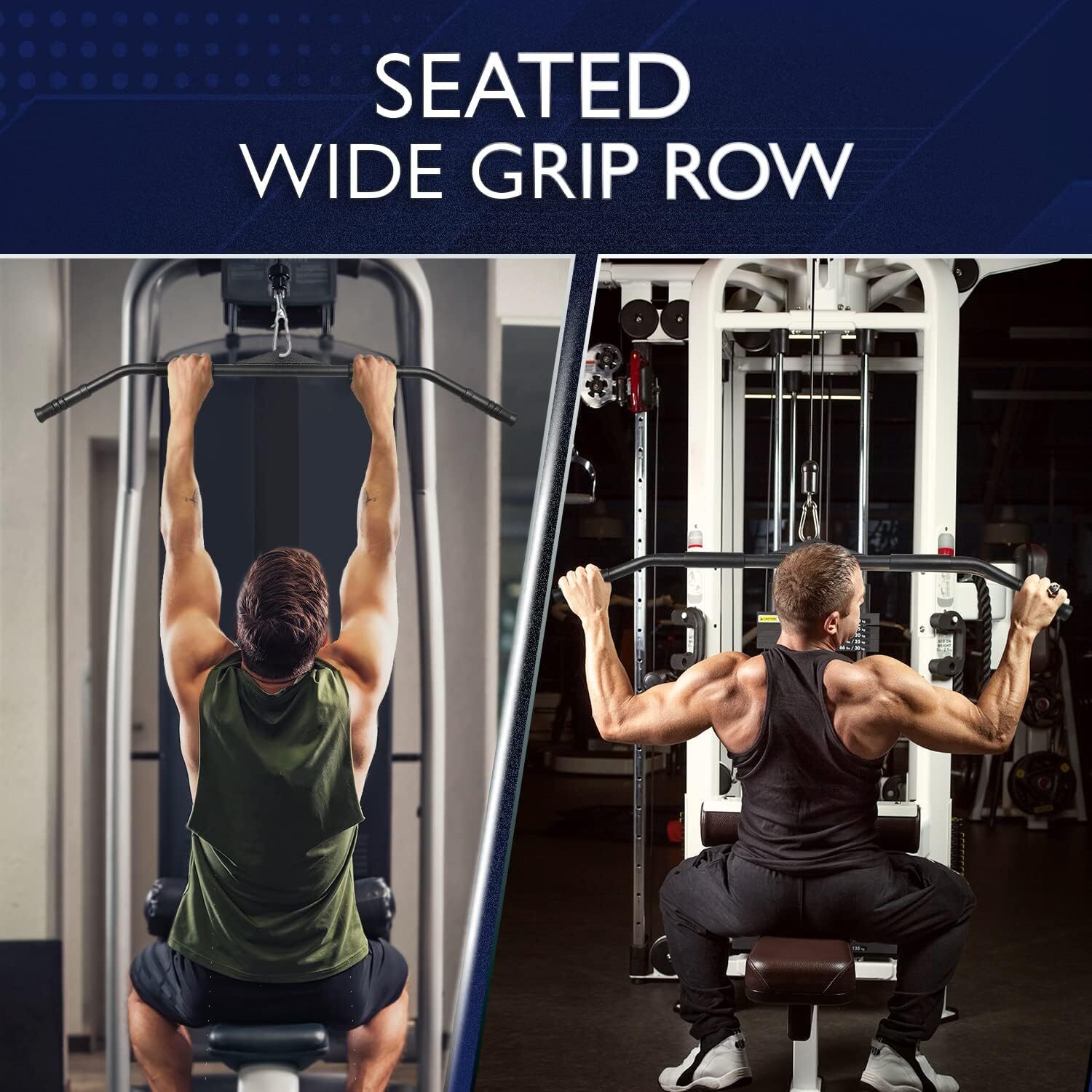 Wide Grip Curl LAT Pull down Bar Attachments Rubber Handgrips, Curl Bar, Cable