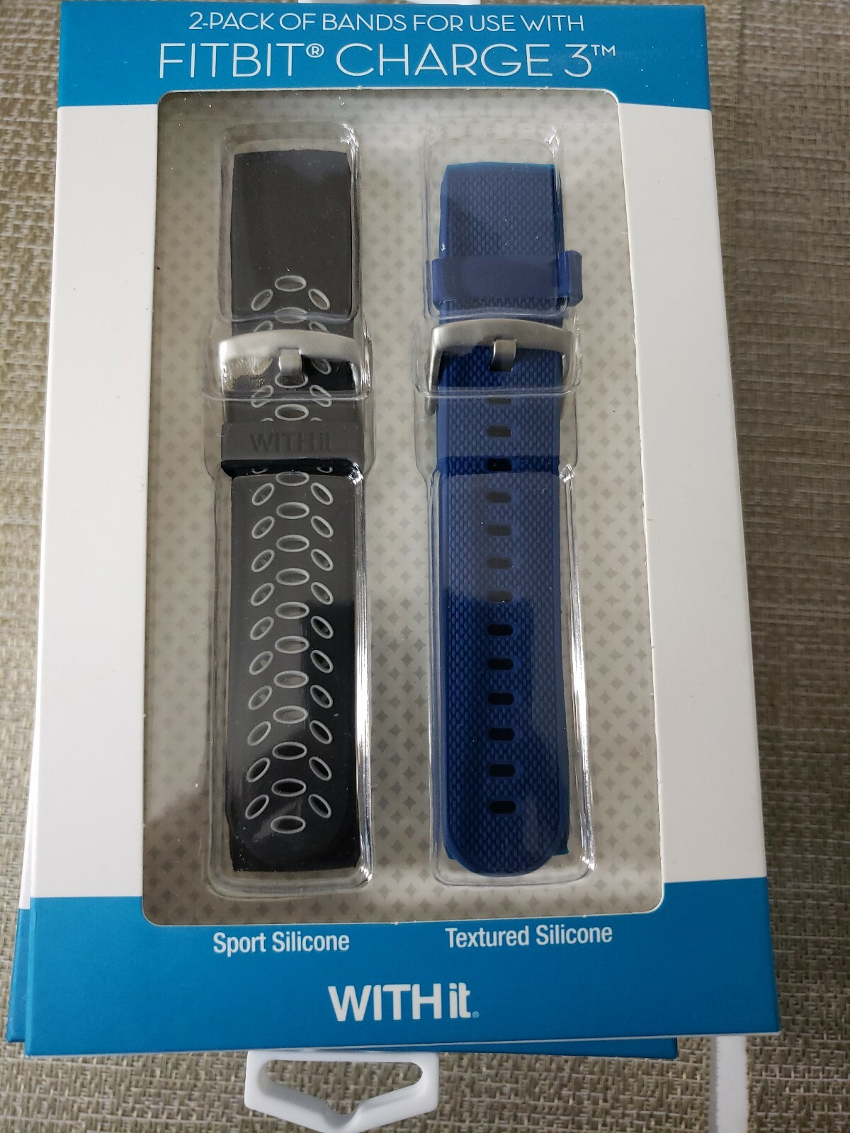 WITHit - 51572BBR Band Kit for Fitbit Charge 3 (2-Pack) - Black/Blue