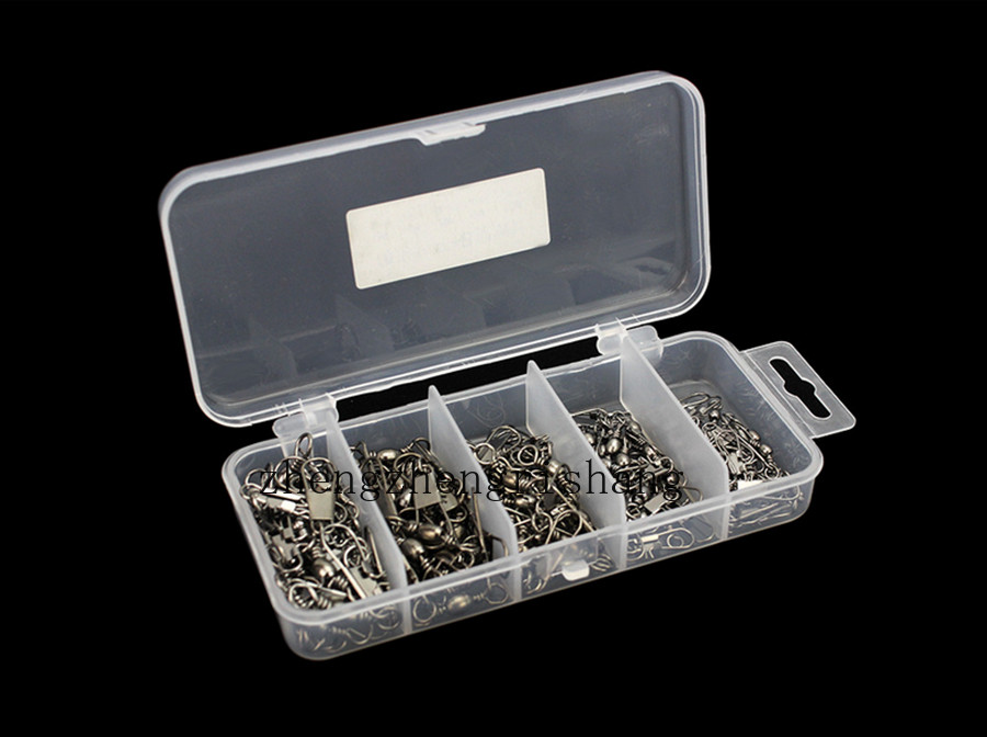 100Pcs/Box 5 Size Rolling Ball Bearing Barrel Swivel with Safety Snap Connectors