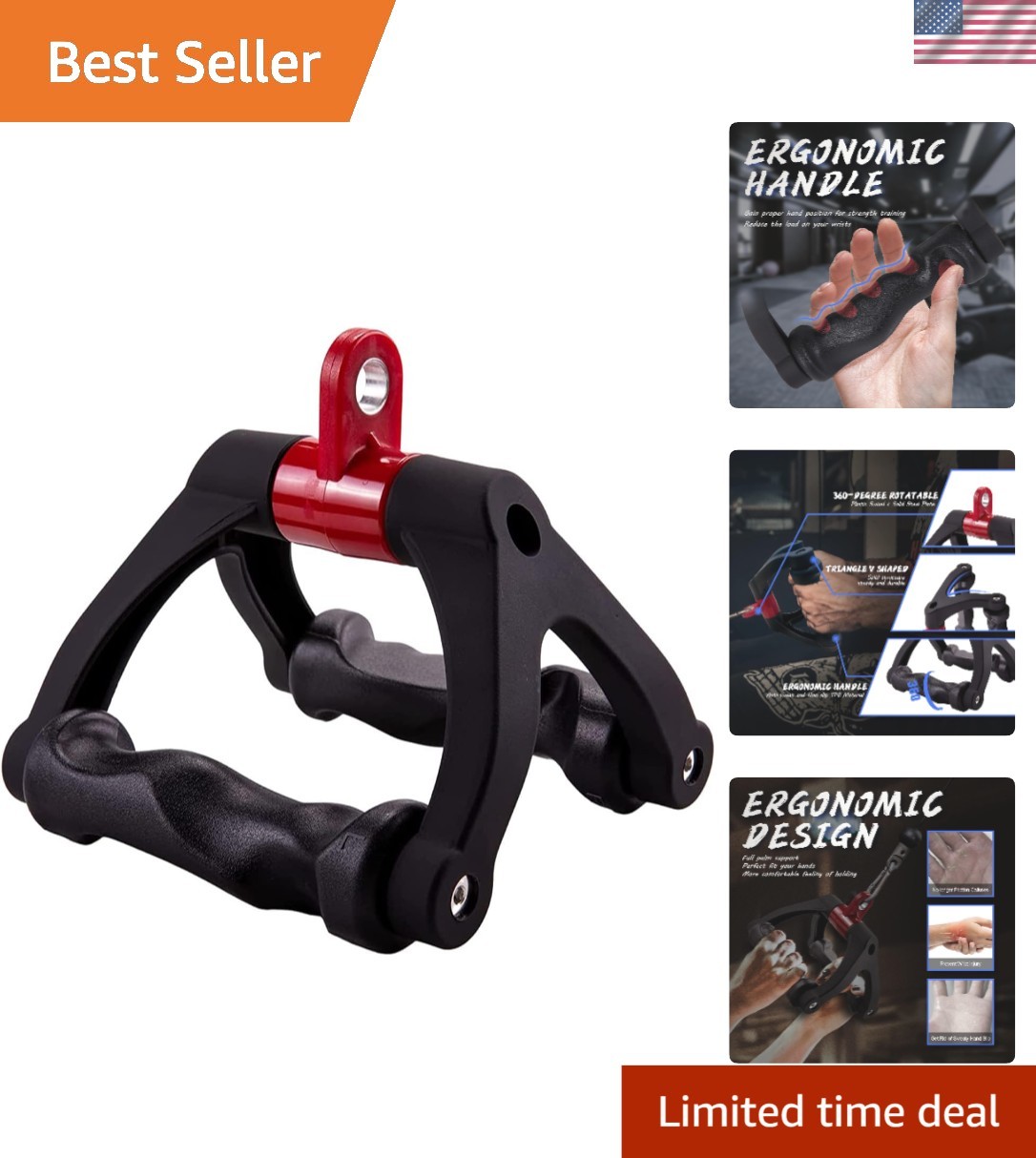Anti-Slip Double D Handle for Cable Machines - Comfortable Ergonomic Design