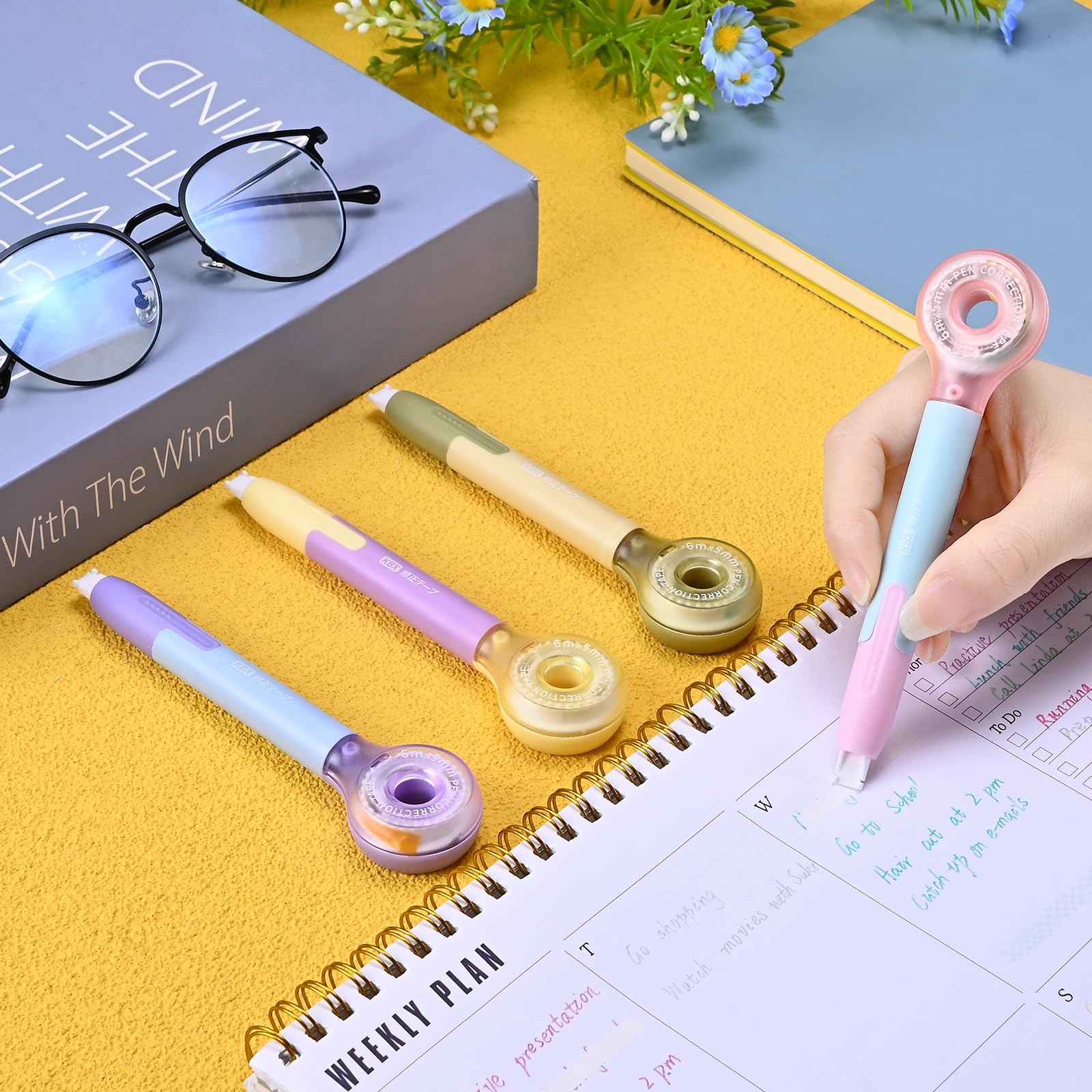Temiary 4 Pack Correction Tape Pen, 6M/256" x 0.2" White Smooth Pull Macaron