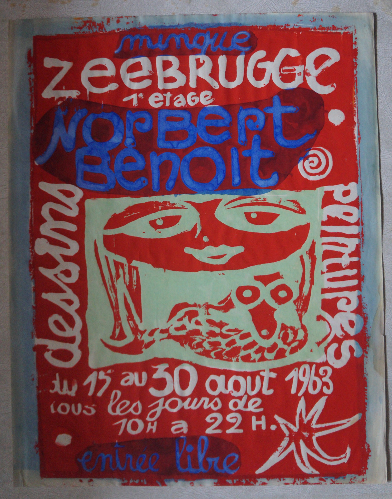 Painted Poster Norbert Benoit Exhibition MINQUE Zeebrugge 1963