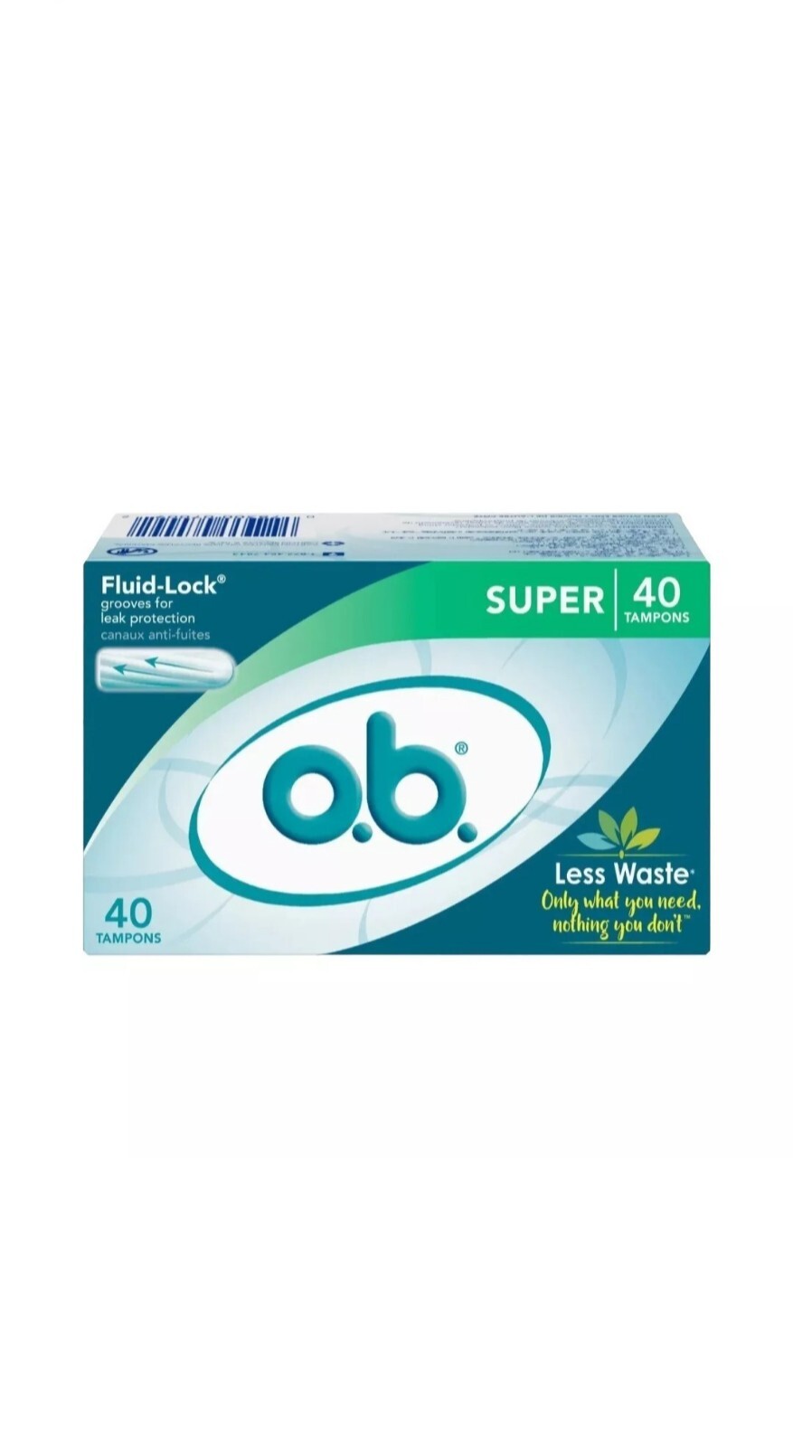 O.B. Fluid-Lock No Applicator Tampons Super 40 Ct Sealed