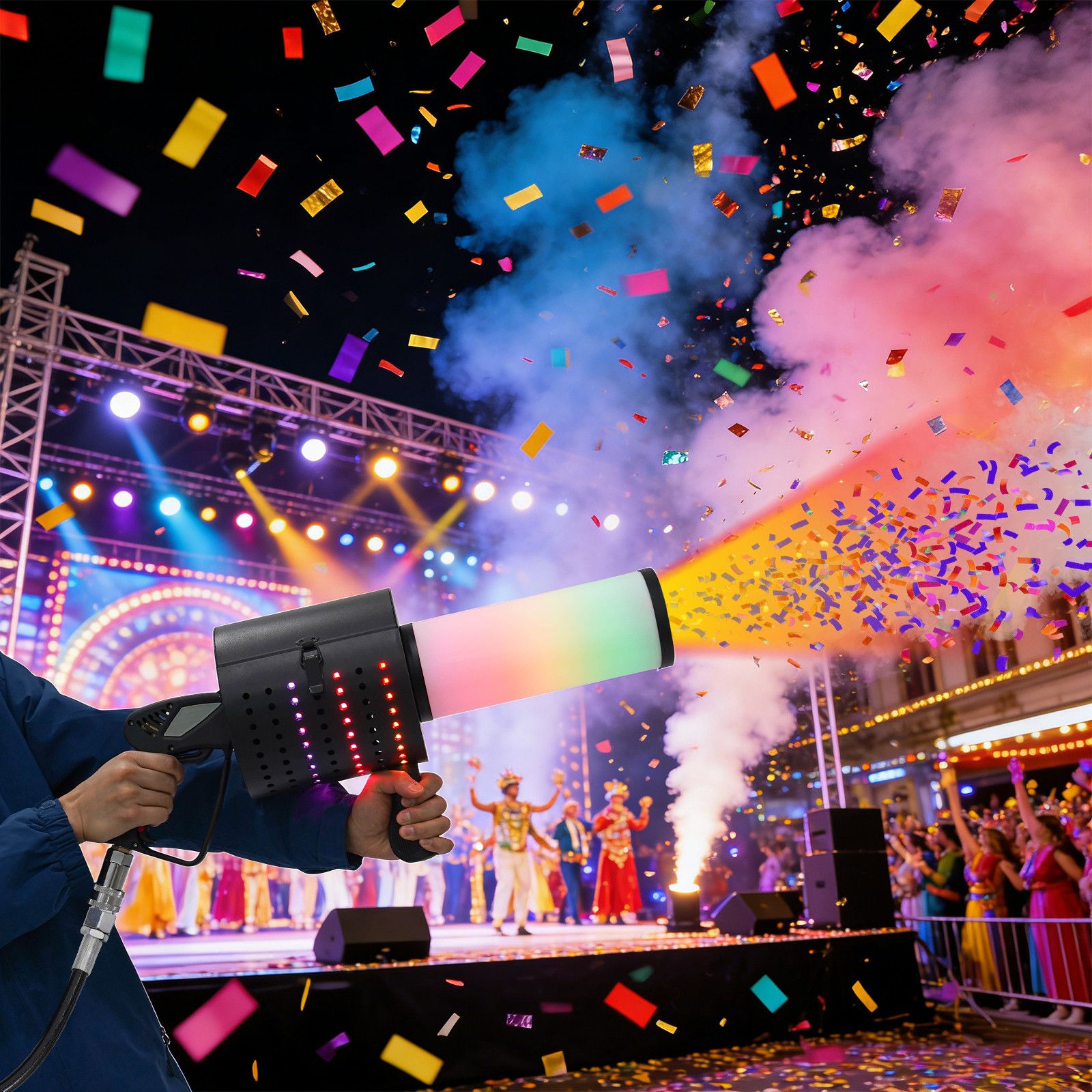 CO₂ Jet Confetti Machine,Cannon Blaster Smoke Machine,Column Gun With RGB Lights