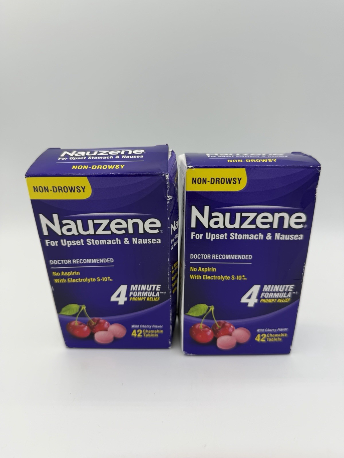 Nauzene for Upset Stomach Nausea 42 Chewable Tablets Cherry  - 2 Boxes Exp 7/26