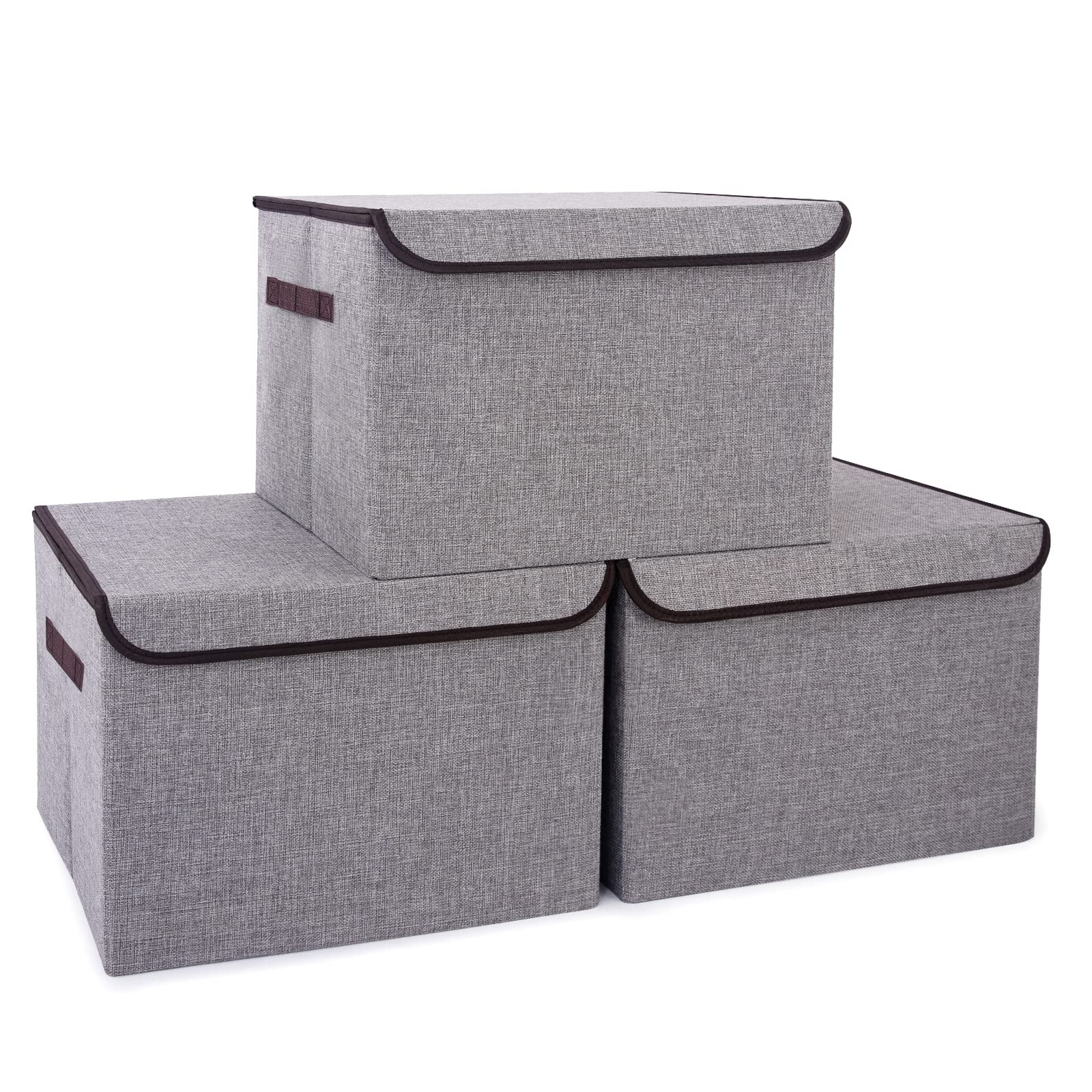 Large 17" 42 Quarts Collapsible Stackable - 3 Pack, Gray