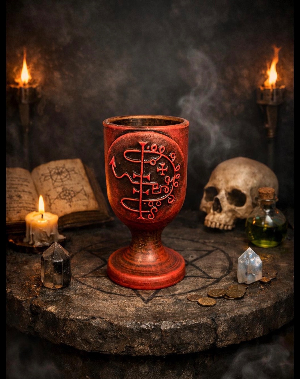 Asmodeus Asmoday Sigil Altar Cup Chalice Goetia Demon Occult Offering Bowl