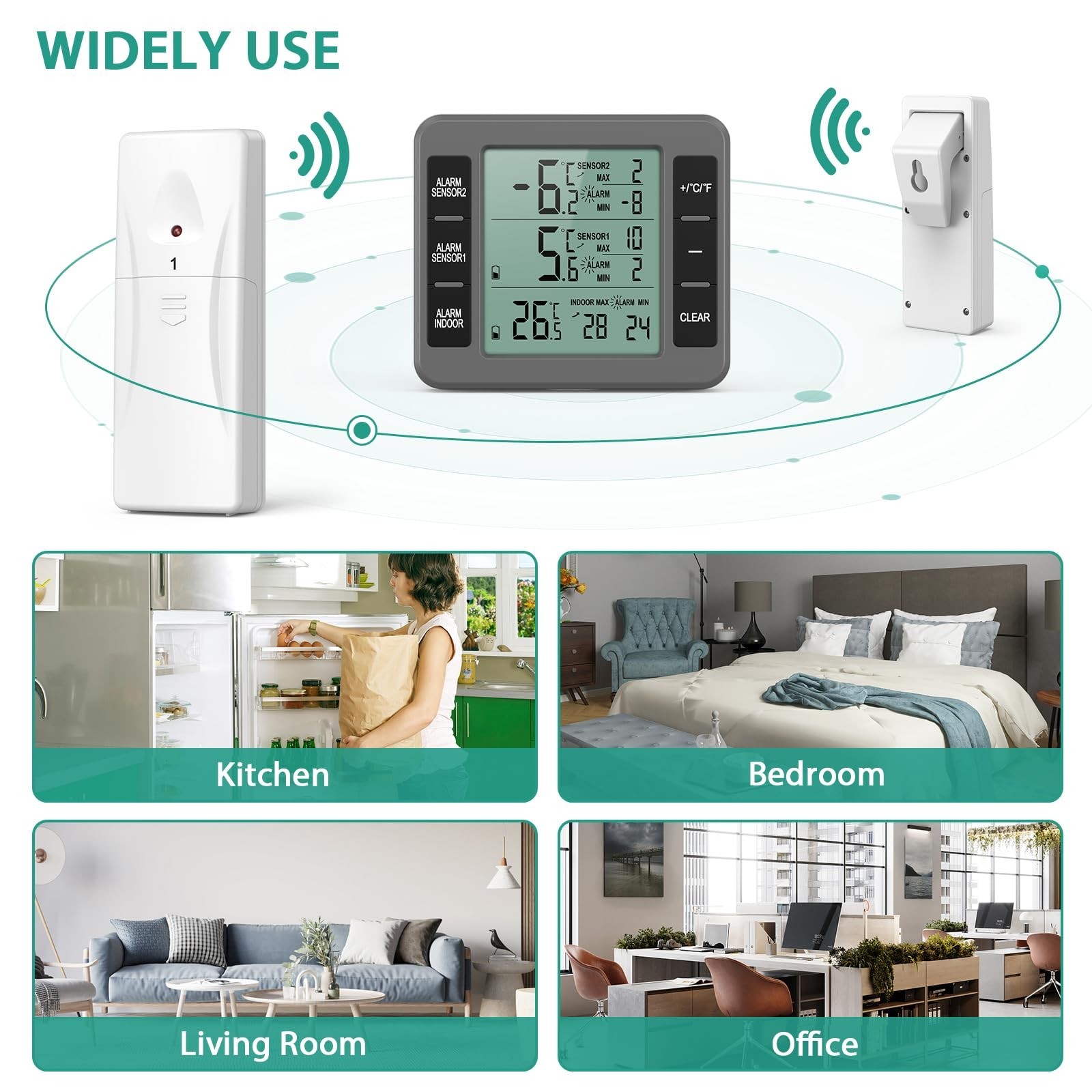 ORIA Refrigerator Thermometer, (New Version) Wireless Digital Freezer Thermom...