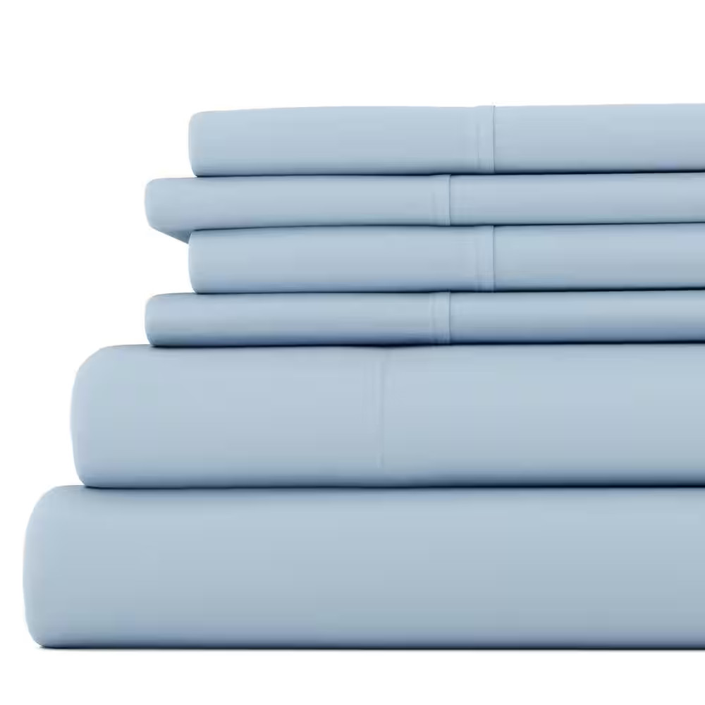 Luxury Ultra Soft 6 Piece Solid Light Blue Microfiber Full Sheet Set Free Shippi