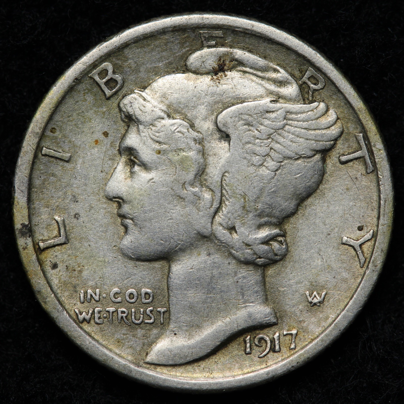 1917 Mercury Silver Dime AU E227 TWRM