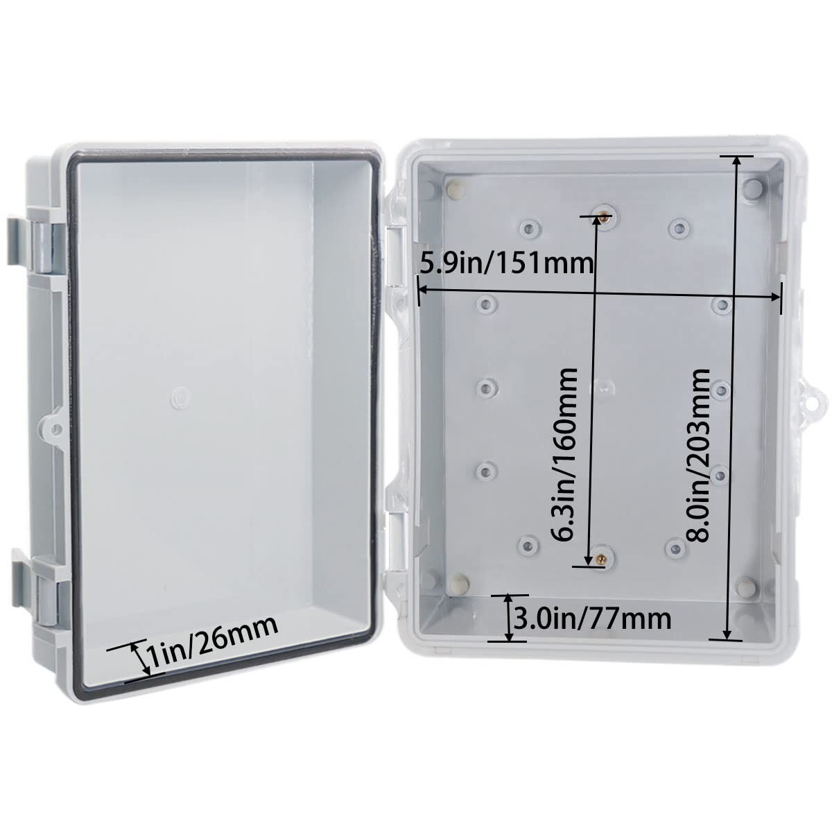 IP67 Waterproof Electrical Junction Box, ABS, Wall Bracket 2Cable Glands, Grey
