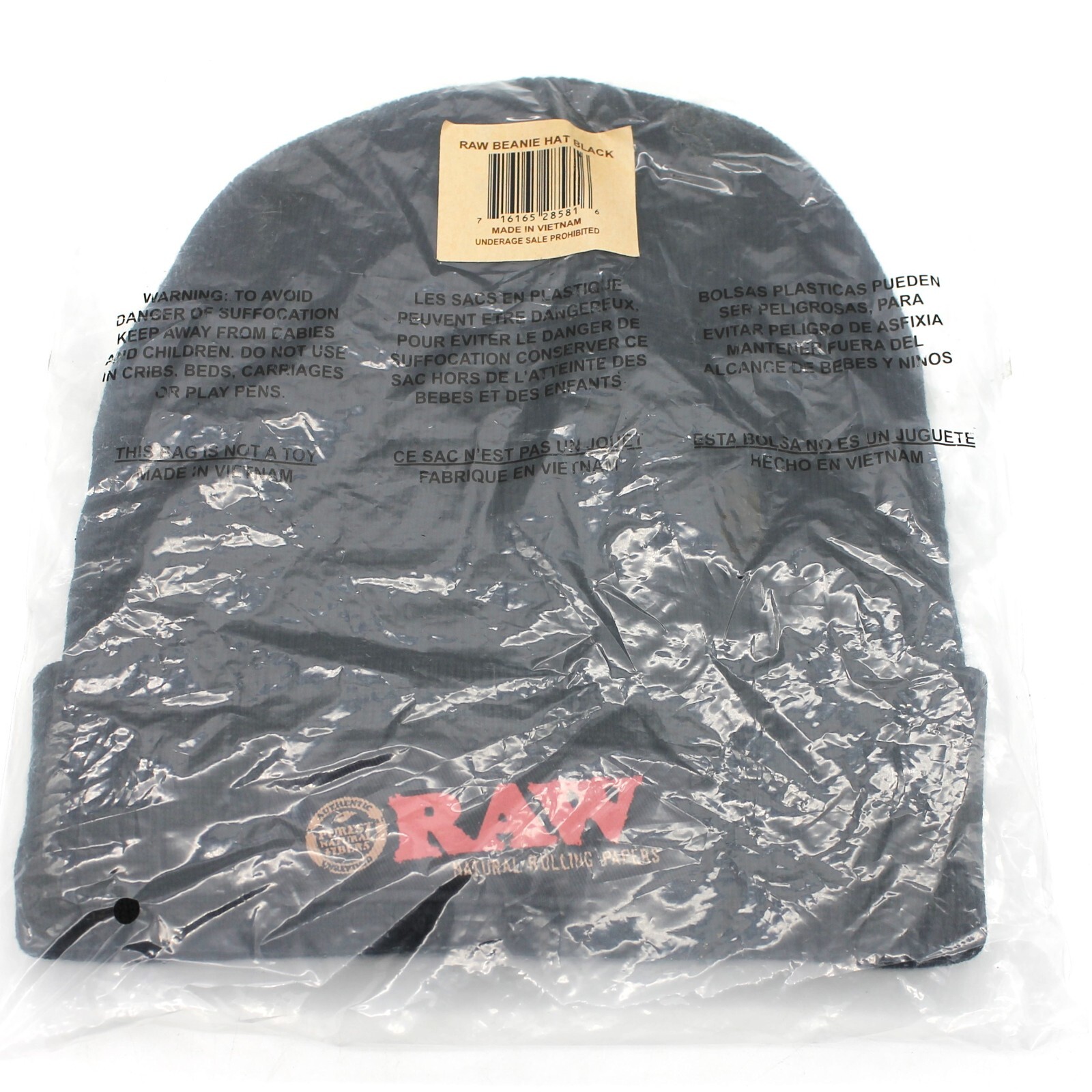 Raw Rolling Papers Beanie Hat Black One Size, Brand New