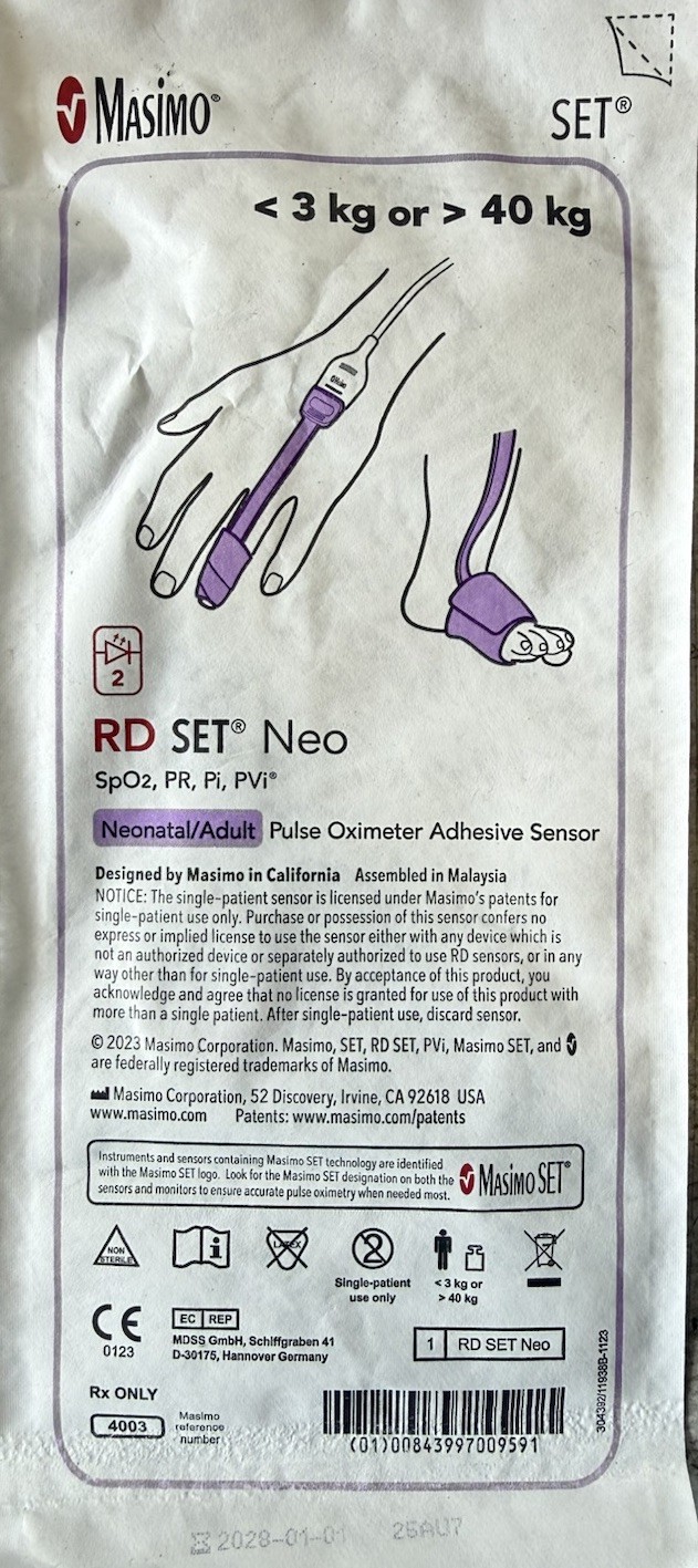 Masimo RD SET Neo Reference #: 4003 Expiration: 1/1/2028 Quantity:70