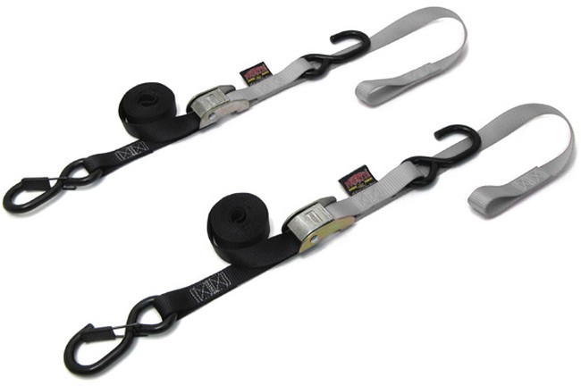 1"x6' Soft-Tye Tie Down w/Secure Hook - Pair, Black & Silver Powertye 23624-S