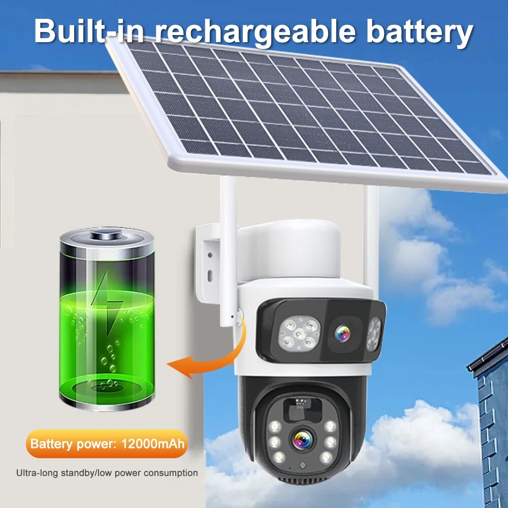 2PCS Solar 4MP Wireless Security Camera WIFI 2-Way Audio Dual-Lens PTZ Camera