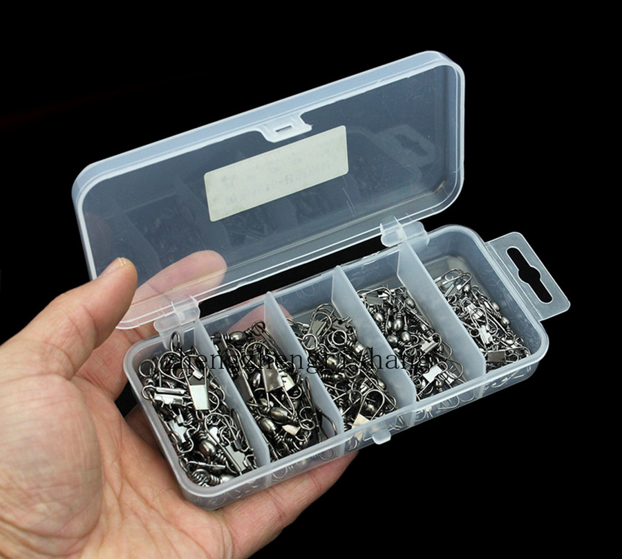 100Pcs/Box 5 Size Rolling Ball Bearing Barrel Swivel with Safety Snap Connectors