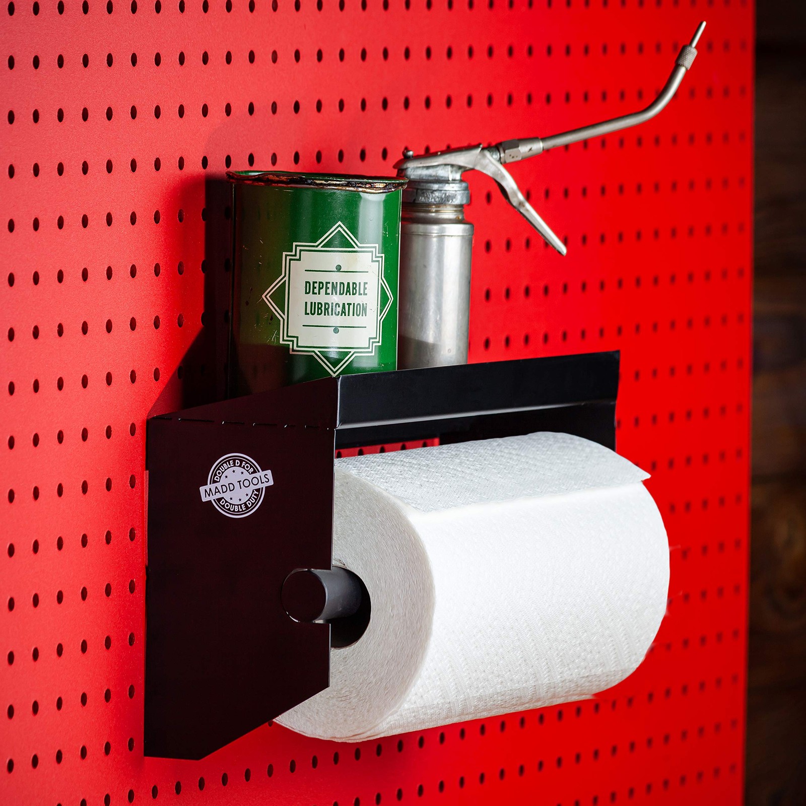 Pegboard Paper Towel Holder with Shelf, Peg Board Accessory Kit with Heavy Duty