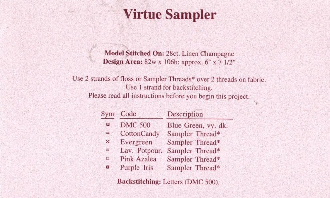 Lindy Jane Designa Virtue Sampler