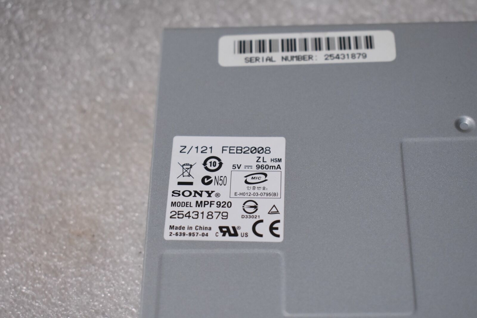 SONY MPF920 INTERNAL FLOPPY DRIVE 1.44MB BLACK