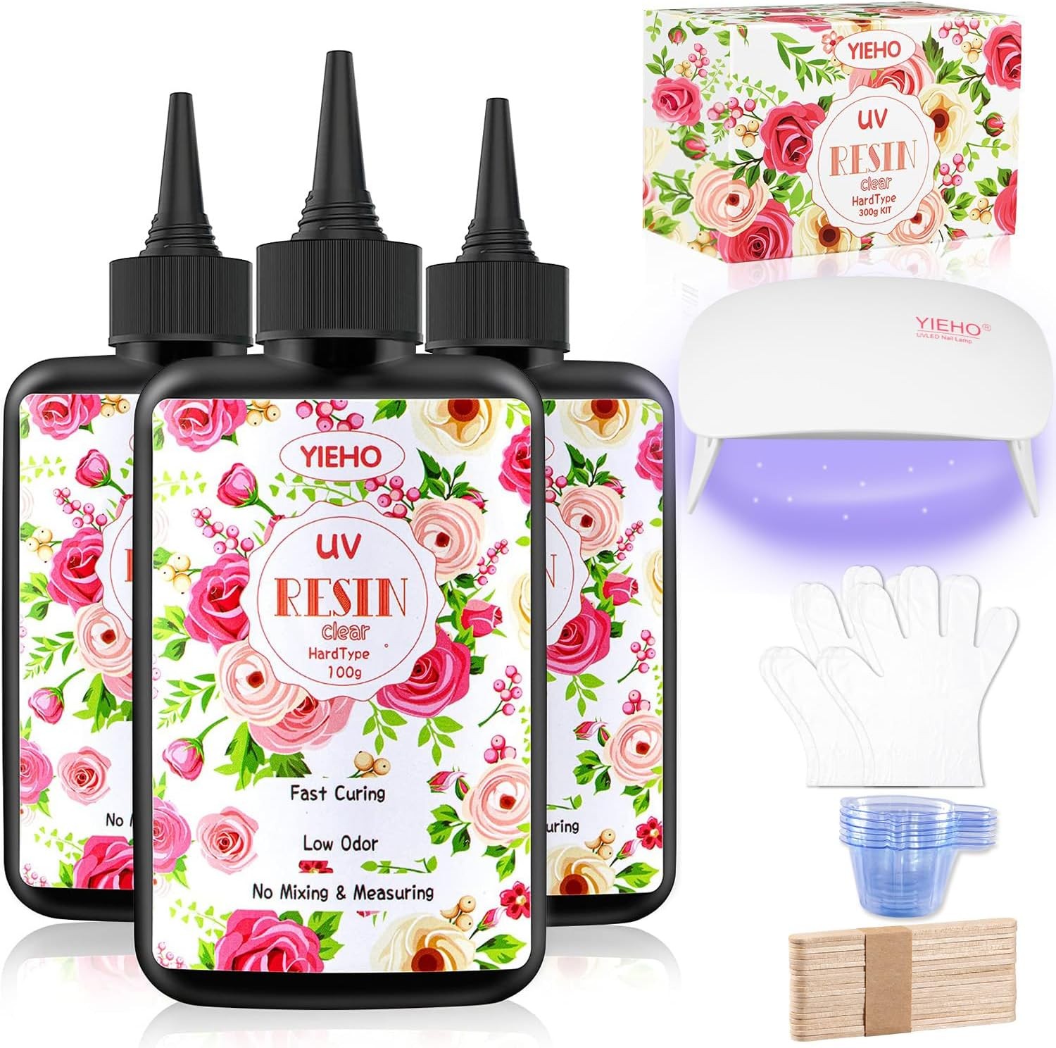 YIEHO 300g UV Resin Kit with Light-Upgraded Crystal Clear Hard UV Curing