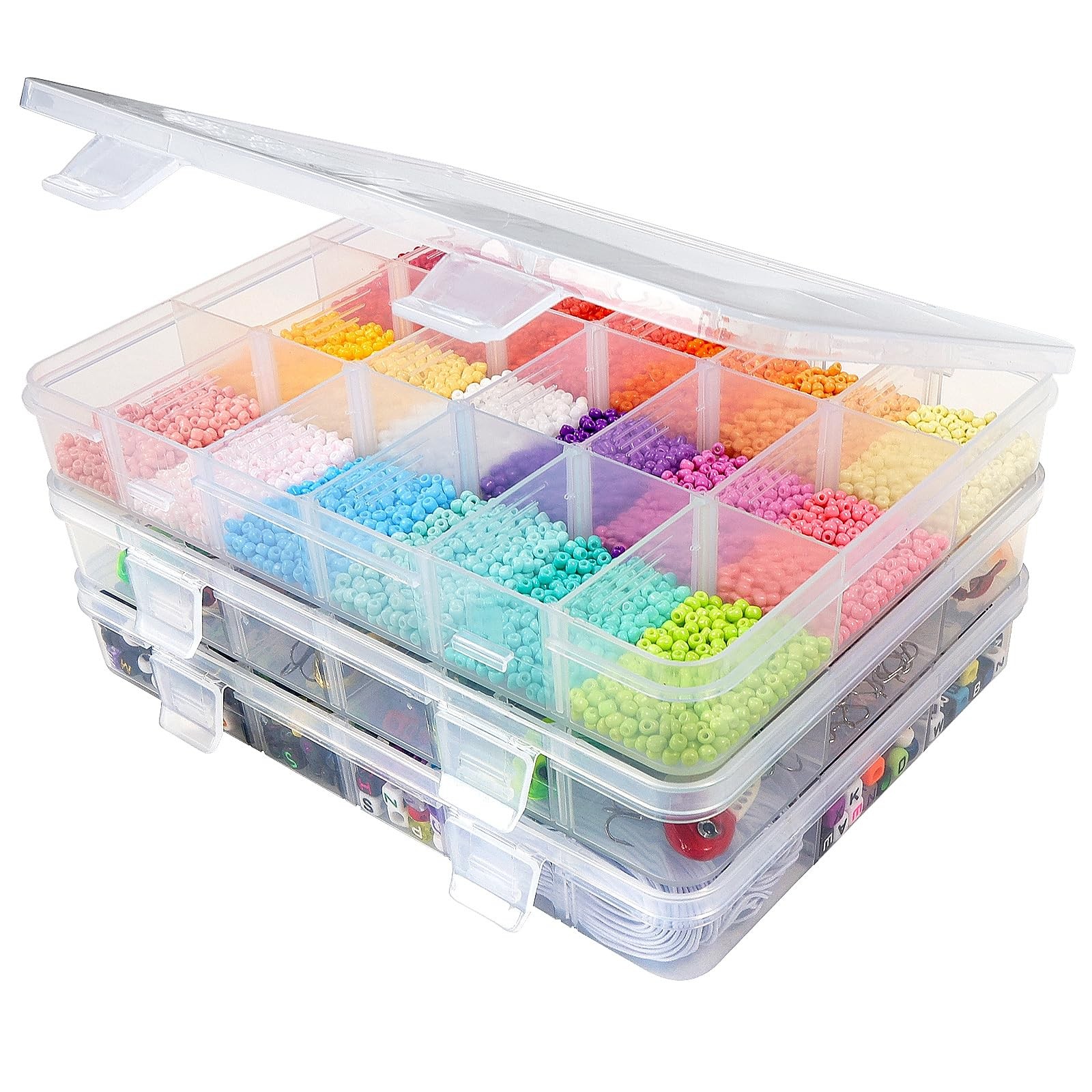 3 Pack 7.9 x 5.8 inch Plastic Organizer Box with Adjustable Dividers 18 Grids...
