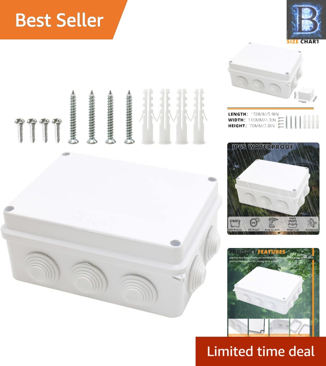 Durable  Watertight Electrical Box - Universal Design 5.9" x 4.3" x 2.8"