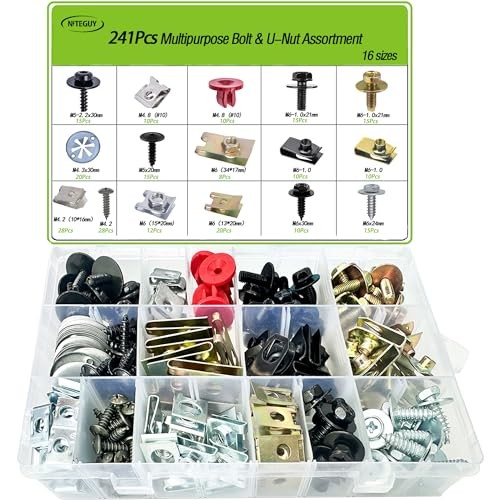 241Pcs Body Multipurpose Bolt & U-Nut Kit Assortment -16 Popular Sizes Car
