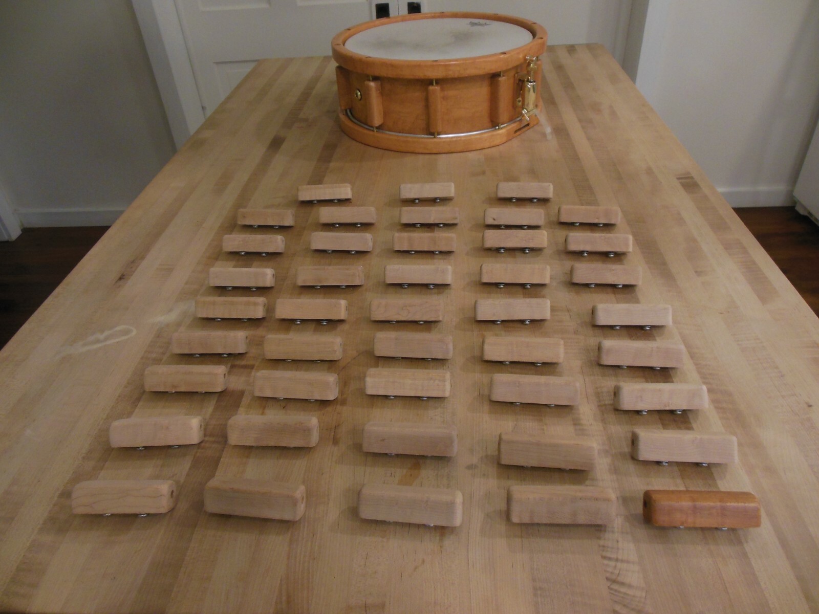 Hand made double end wood snare drum lugs Birdseye Maple. Unfinished.