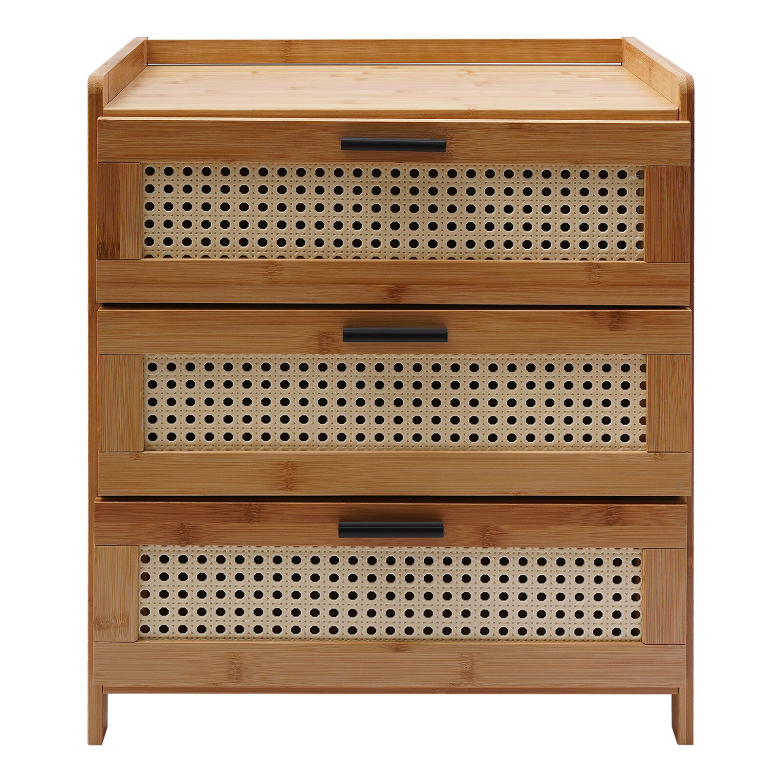 Bamboo Wood Bedside Table End Table 3 Sliding Drawers Nightstand Storage Cabinet