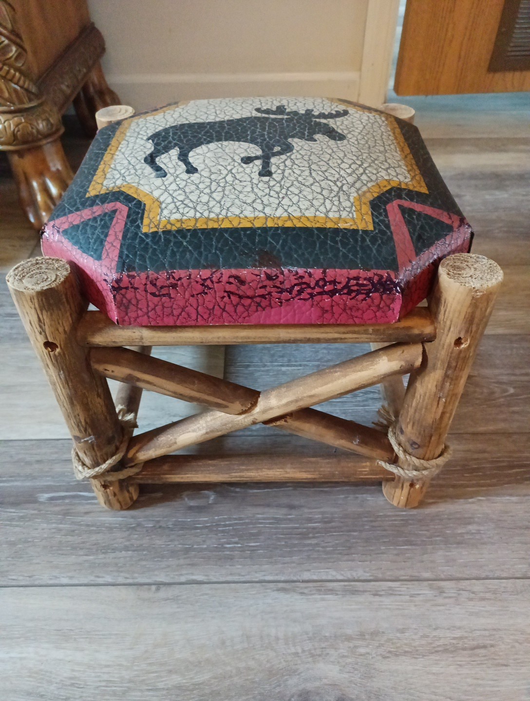 Vintage Moose Themed Stool. Decor. Camp. Man Cave