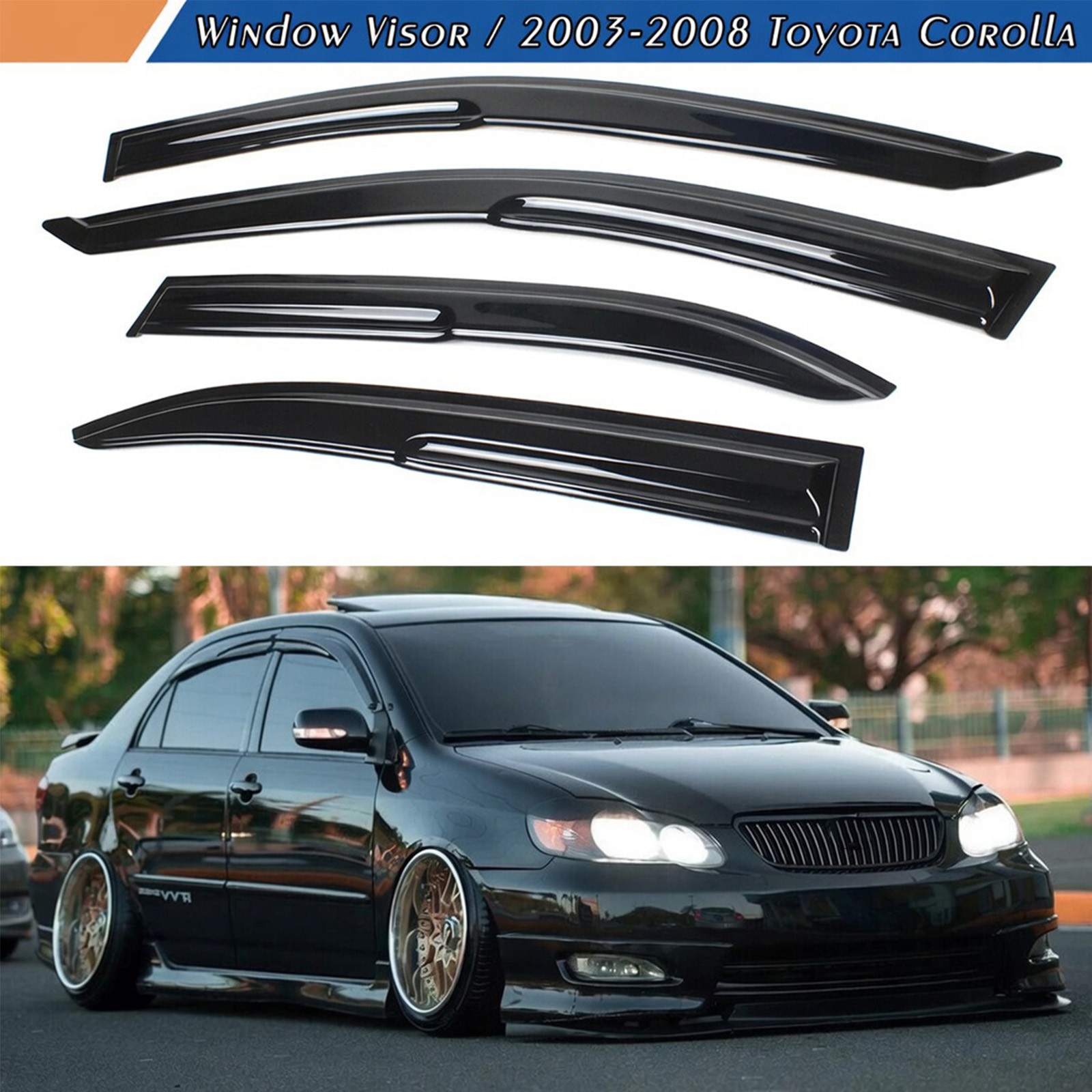 For 2003-2008 Toyota Corolla Sedan JDM Mugen Style Window Visors Rain Guards US