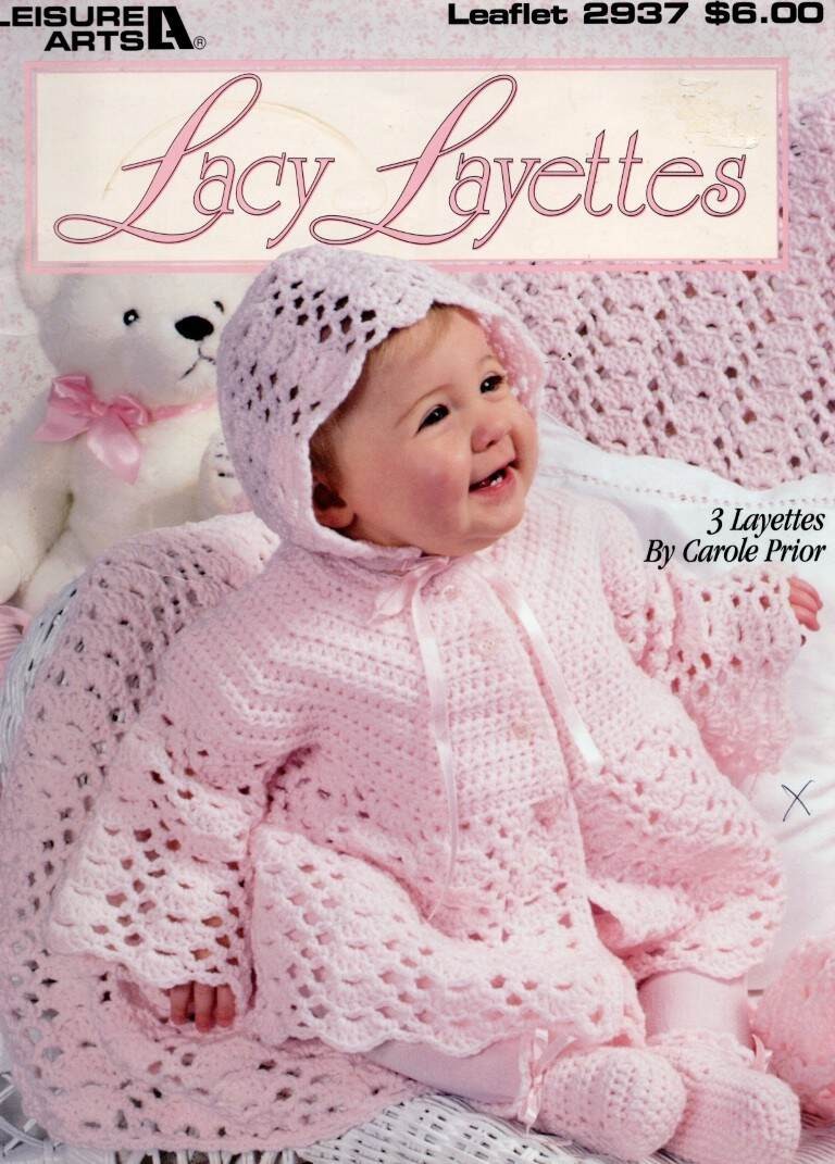OOP!!! CROCHET LACY LAYETTES 3 BEAUTIFUL SETS