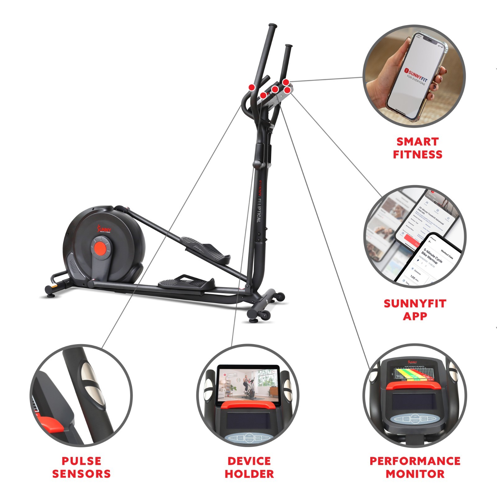Power Stride Smart Elliptical Machine Cross Trainer Electro Magnetic Resistance