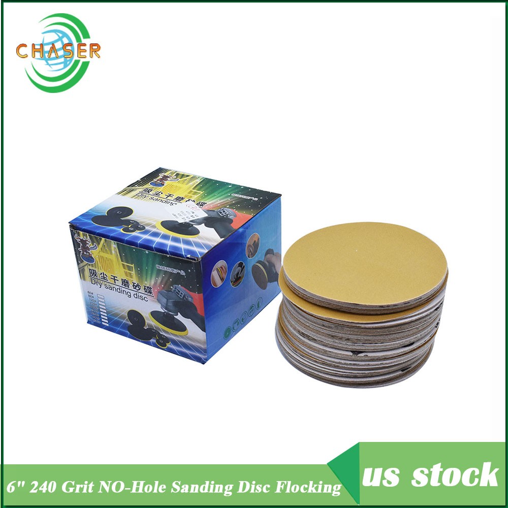100 Pcs 6" 240 Grit NO-Hole High Quality Hook Loop Pads Sanding Disc Flocking